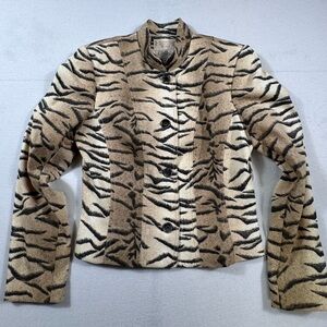 Alberto Makali Sport Caché Vintage Tiger Print Faux Suede Jacket Size 8